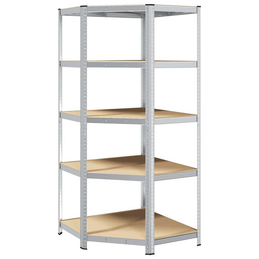 vidaXL Γωνιακό ράφι με ράφι Ασημί 90 x 90 x 198 cm Επεξεργασμένο Ξύλο
