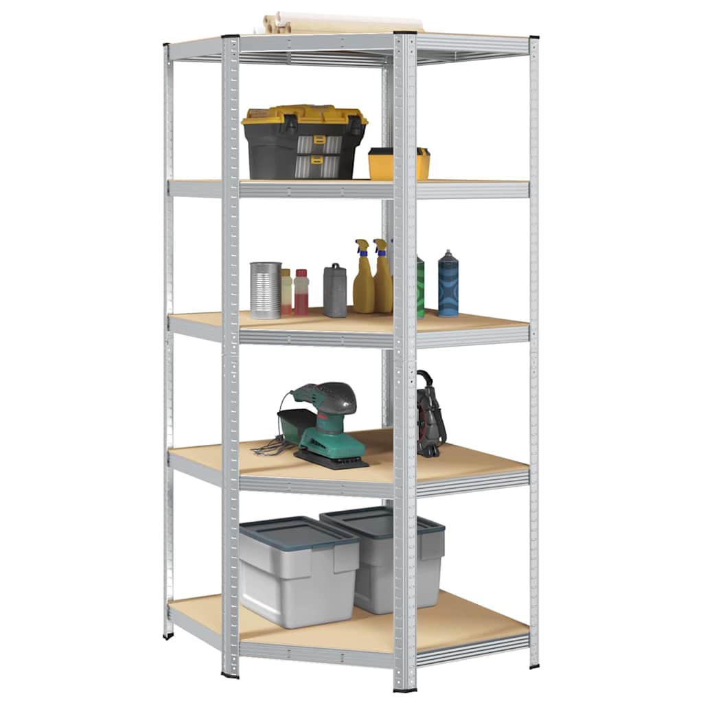 vidaXL Γωνιακό ράφι με ράφι Ασημί 90 x 90 x 198 cm Επεξεργασμένο Ξύλο