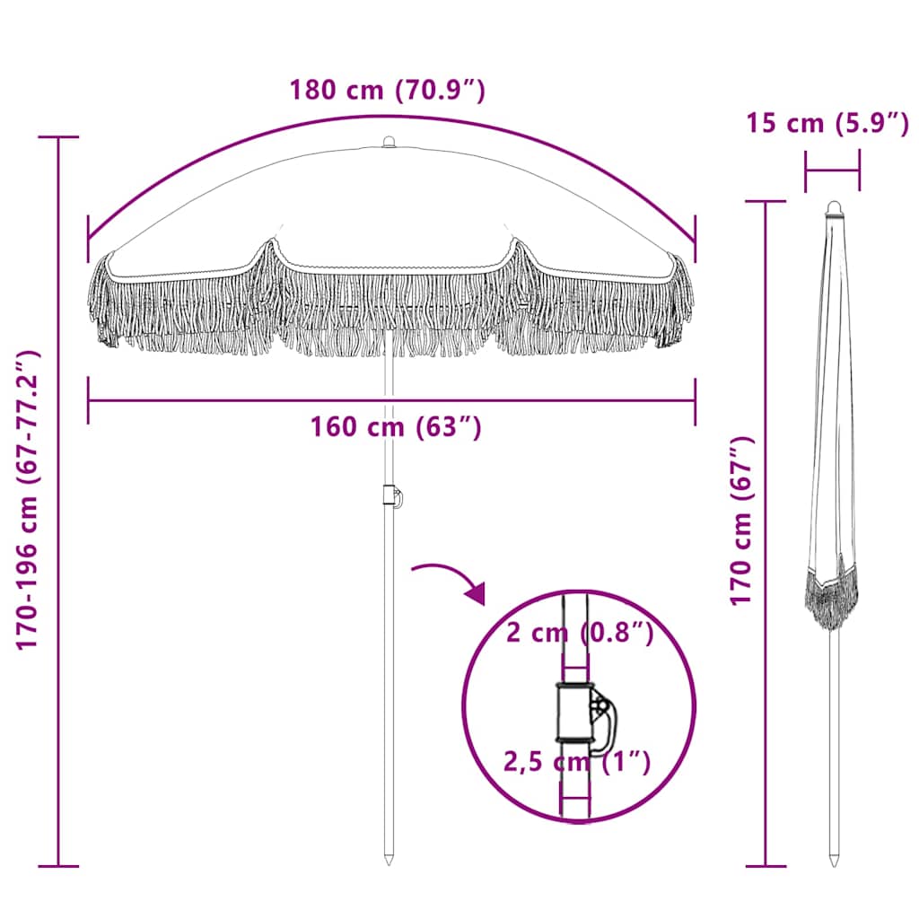 vidaXL Παράσολα Παραλίας Γκρι και Λευκό 160 x 160 x 196 εκ