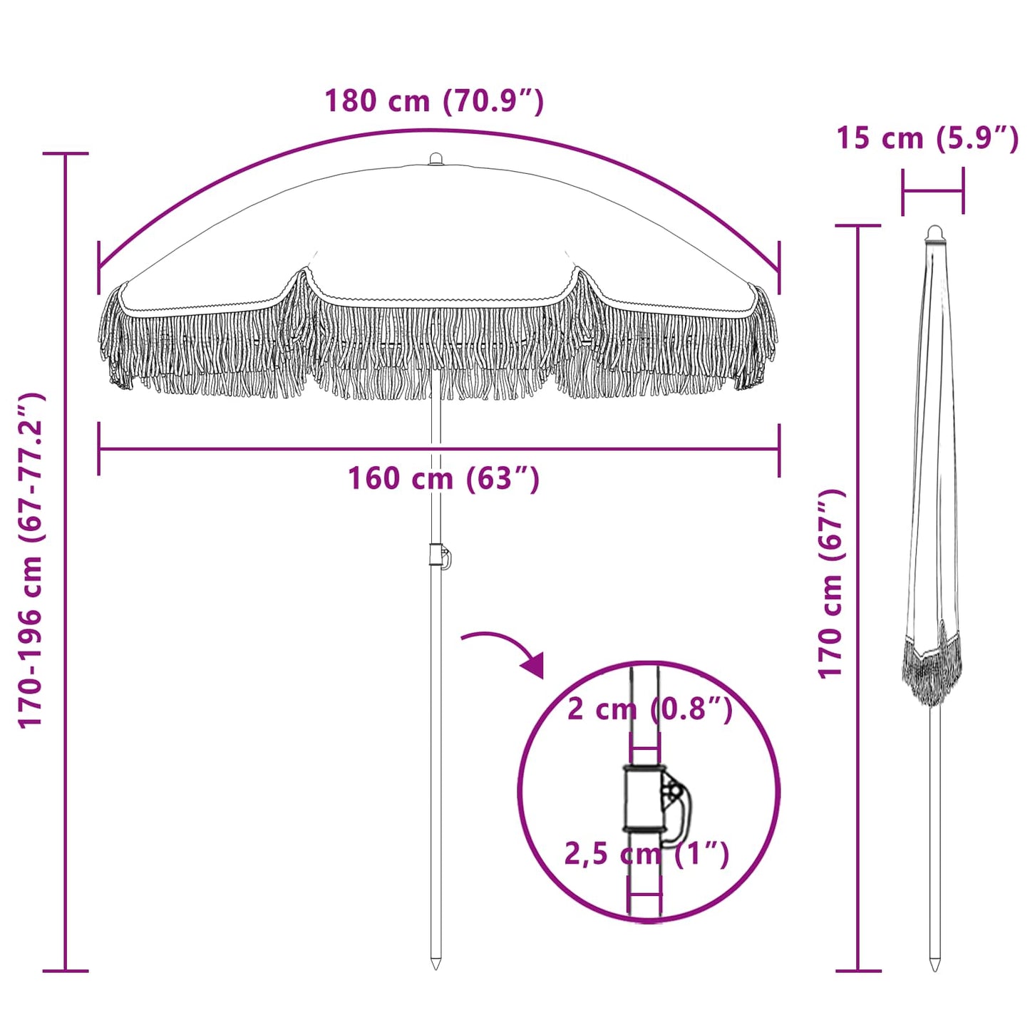 vidaXL Παράσολα Παραλίας Γκρι και Λευκό 160 x 160 x 196 εκ