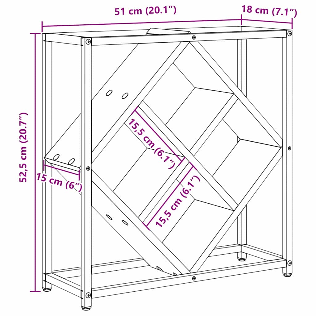 vidaXL Ράφι Κρασιού Γκρι 51 x 18 x 52.5 εκ. Επεξεργασμένο ξύλο