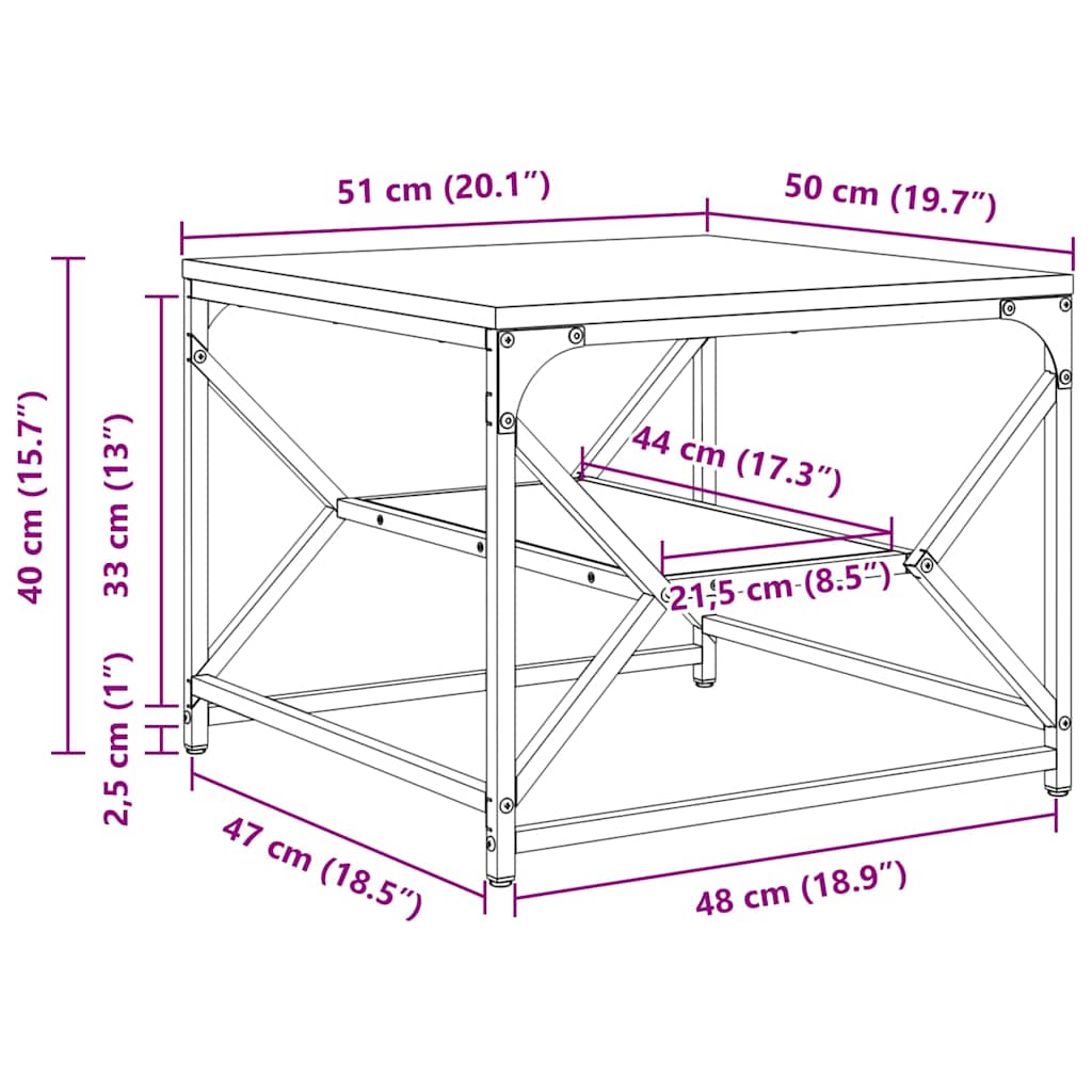 vidaXL Τραπεζάκι σαλονιού Μαύρη δρυς 51 x 50 x 40 εκ.