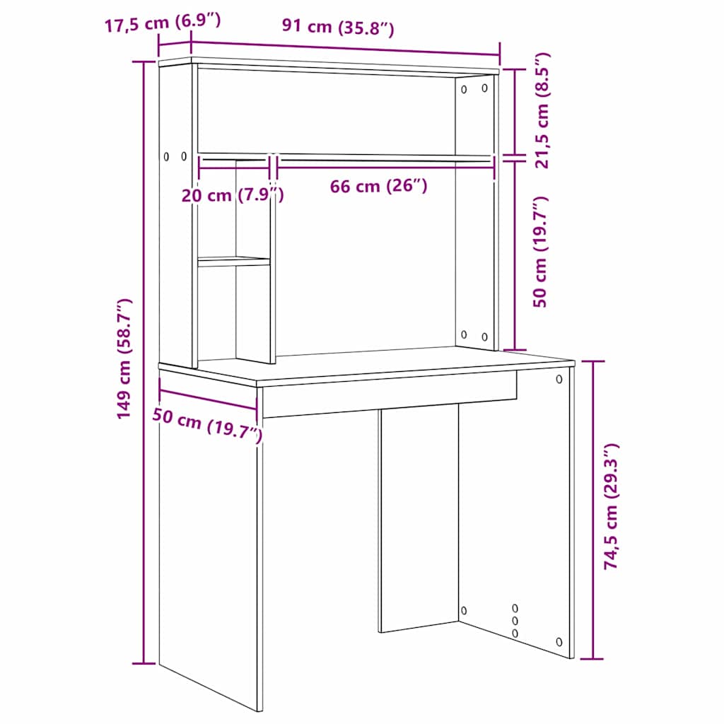 vidaXL Γραφείο Γκρι σκυροδέματος 91 x 50 x 149 εκ Επεξεργασμένο ξύλο