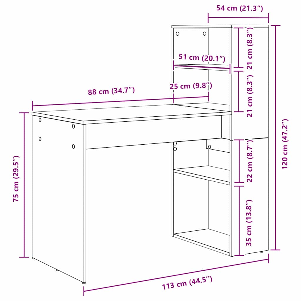 vidaXL Γραφείο artisan δρυς 113 x 54 x 120 εκ. Επεξεργασμένο ξύλο