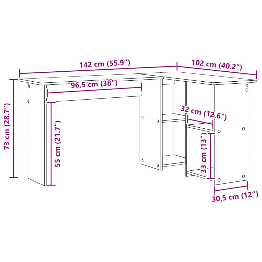 vidaXL Γραφείο Γκρι sonoma 142 x 102 x 73 εκ Επεξεργασμένο ξύλο