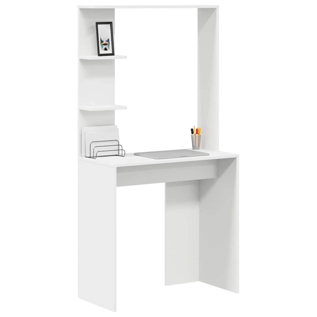 vidaXL Γραφείο με ράφι Λευκό 78.5 x 37 x 154.5 εκ Επεξεργασμένο ξύλο