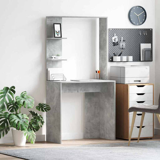 vidaXL Γραφείο με ράφι Γκρι σκυροδέματος 78.5 x 37 x 154.5 εκ
