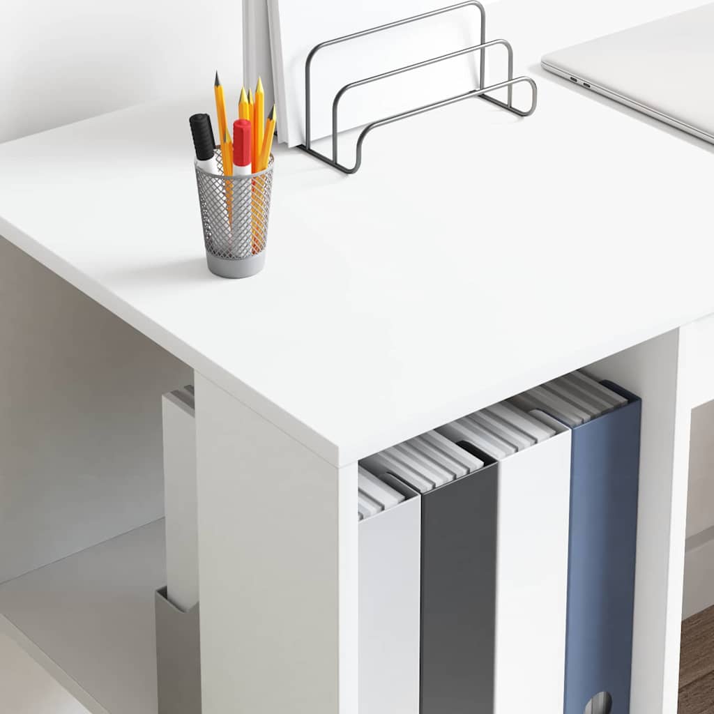 vidaXL Γραφείο με Αποθήκευση με ράφι Λευκό 130 x 50.5 x 75 εκ
