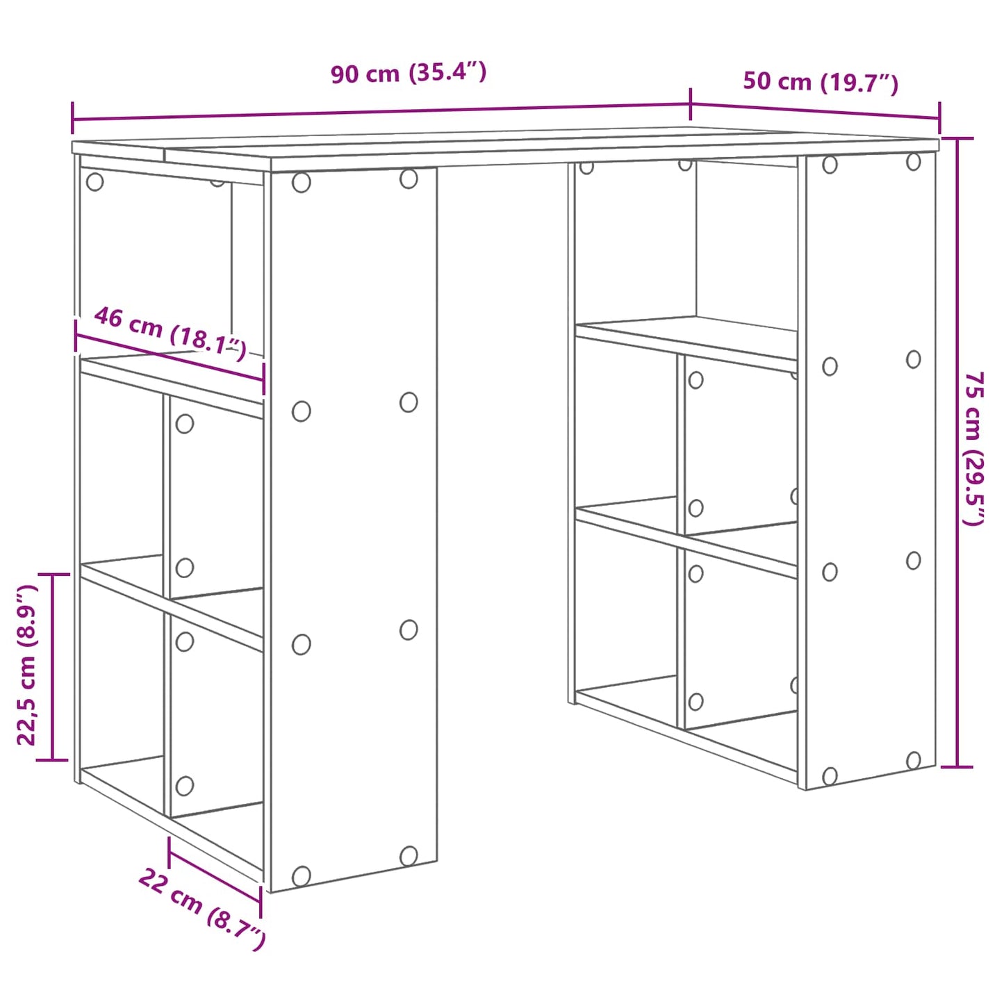 vidaXL Γραφείο Λευκό Επεξεργασμένο Ξύλο 90 x 50 x 75 εκ.