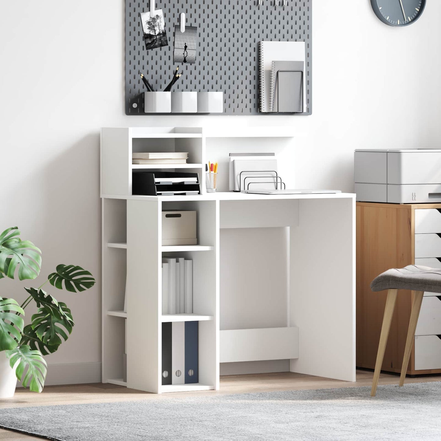 vidaXL Γραφείο με Αποθήκευση με ράφι Λευκό 90 x 48 x 101.5 εκ.