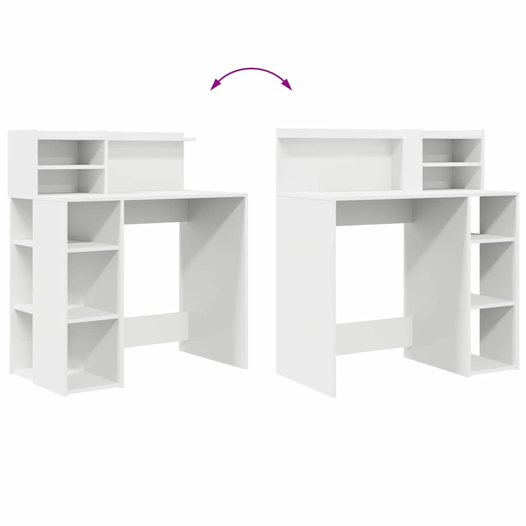 vidaXL Γραφείο με Αποθήκευση με ράφι Λευκό 90 x 48 x 101.5 εκ.