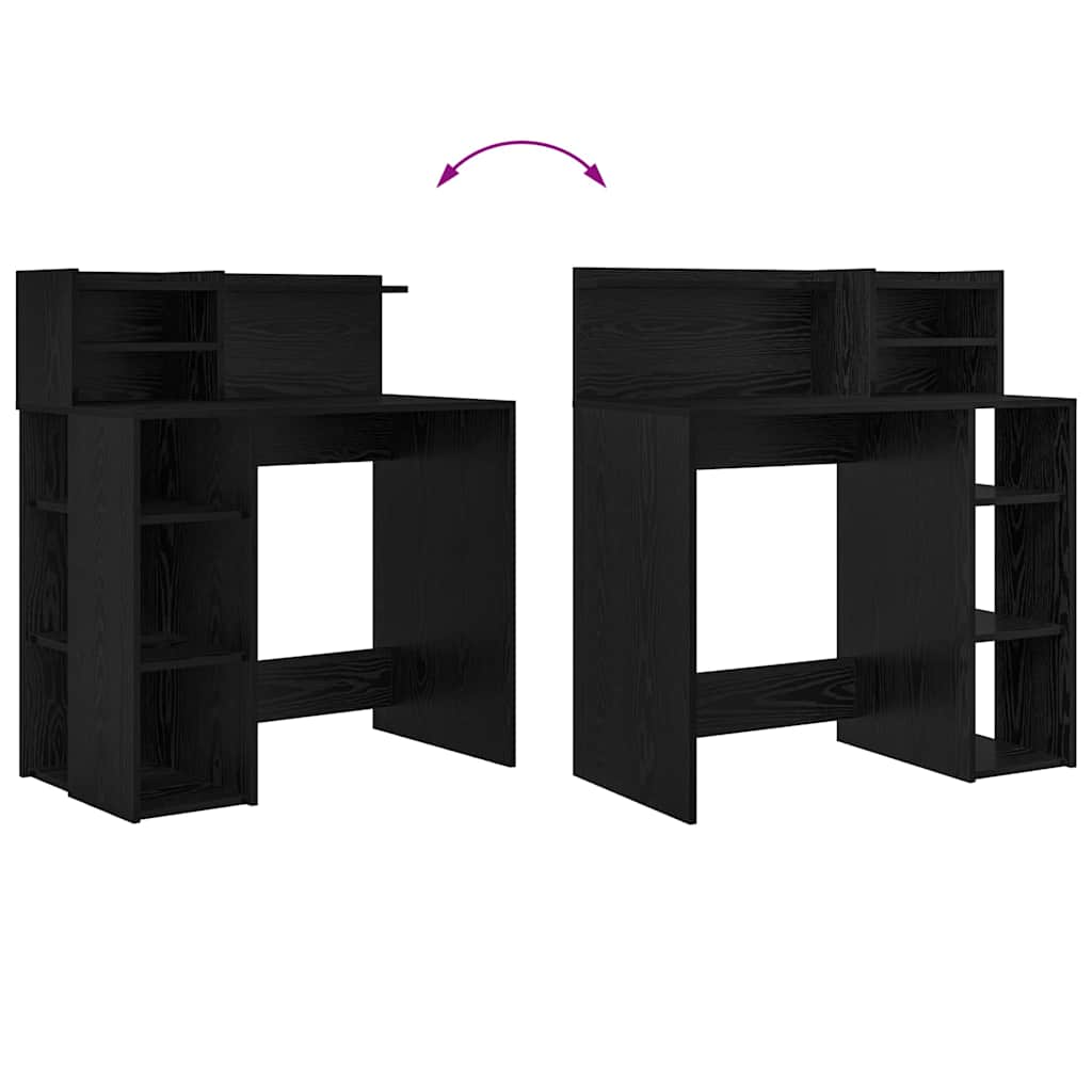 vidaXL Γραφείο με Αποθήκευση με ράφι Μαύρη Οξυά 90 x 48 x 101.5 εκ.