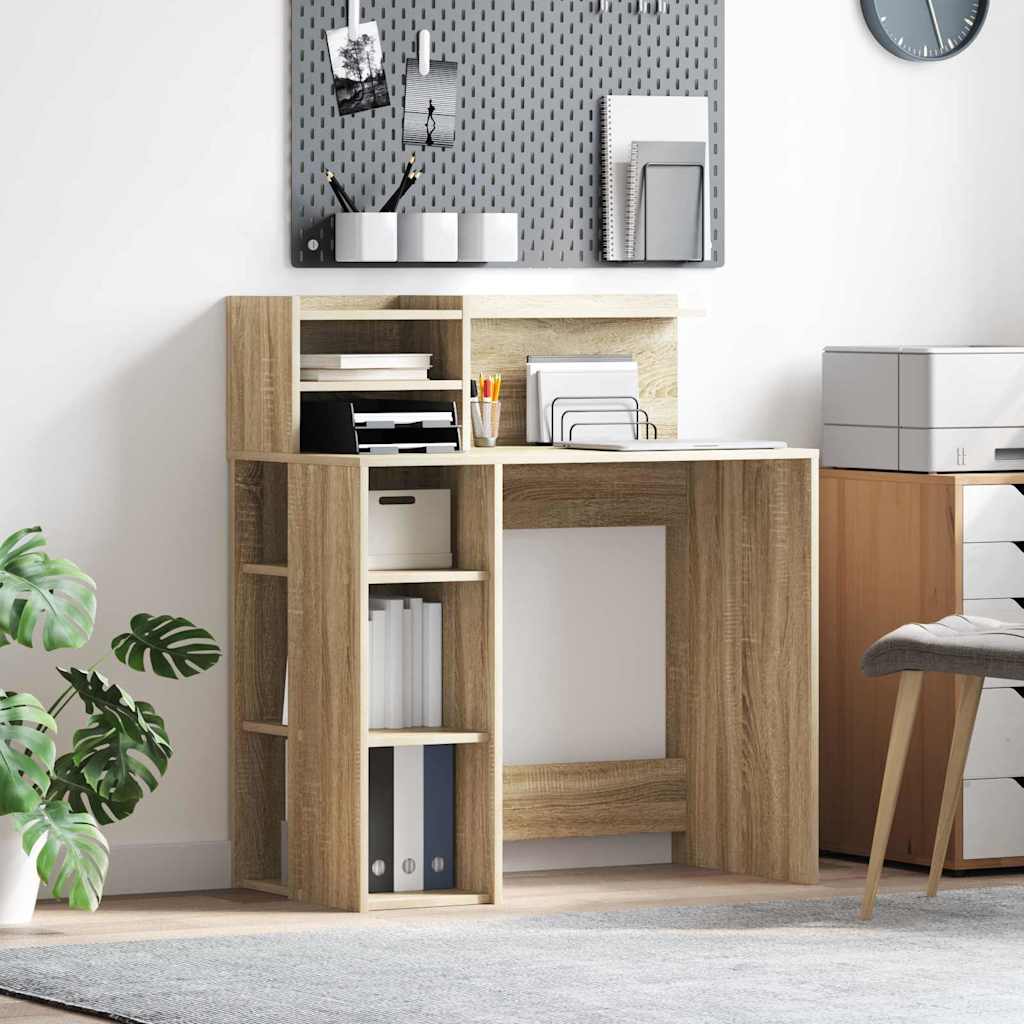 vidaXL Γραφείο με Αποθήκευση με ράφι Sonoma Δρυς 90 x 48 x 101.5 εκ.