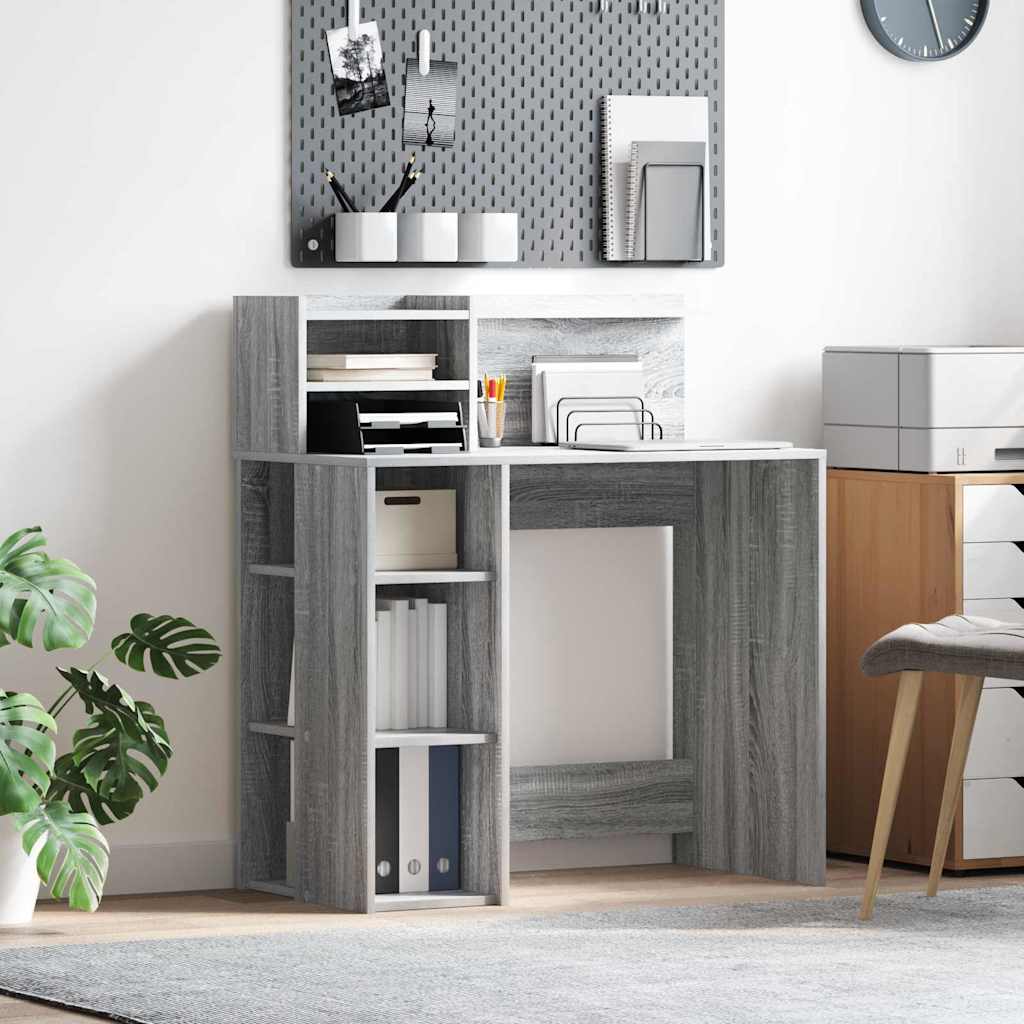 vidaXL Γραφείο με Αποθήκευση με ράφι Γκρι sonoma 90 x 48 x 101.5 εκ.