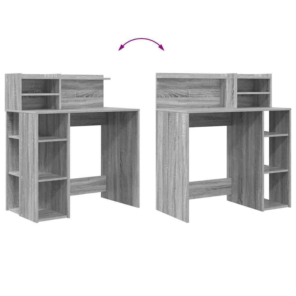 vidaXL Γραφείο με Αποθήκευση με ράφι Γκρι sonoma 90 x 48 x 101.5 εκ.