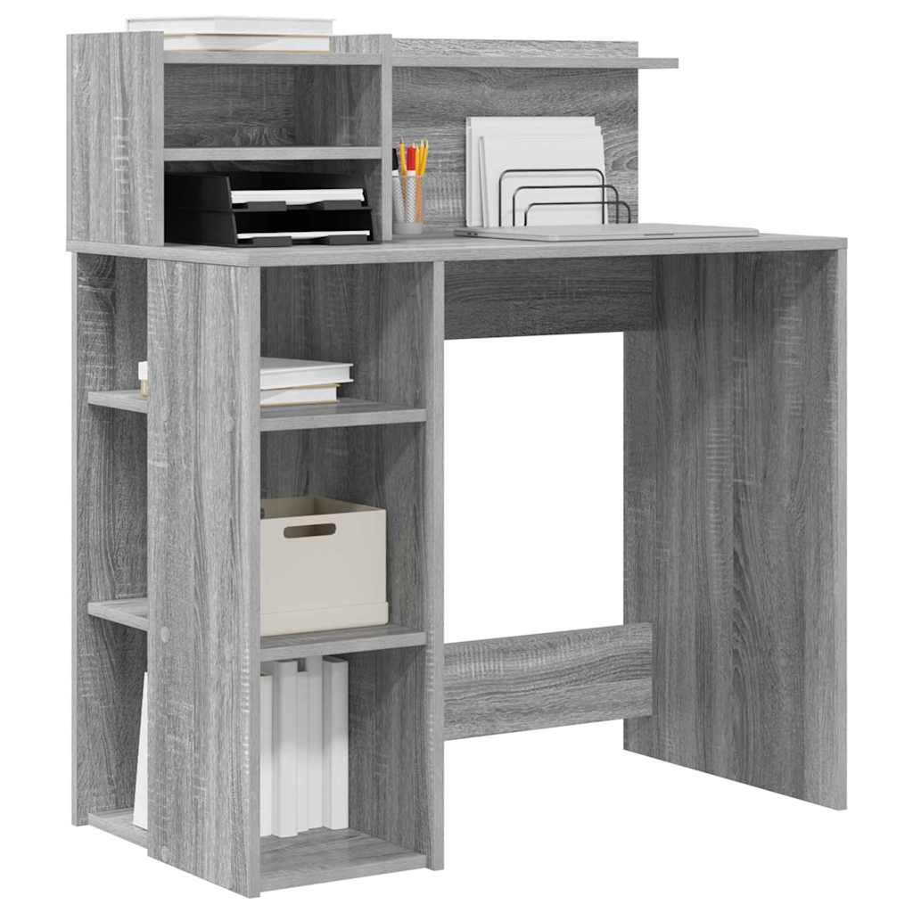 vidaXL Γραφείο με Αποθήκευση με ράφι Γκρι sonoma 90 x 48 x 101.5 εκ.