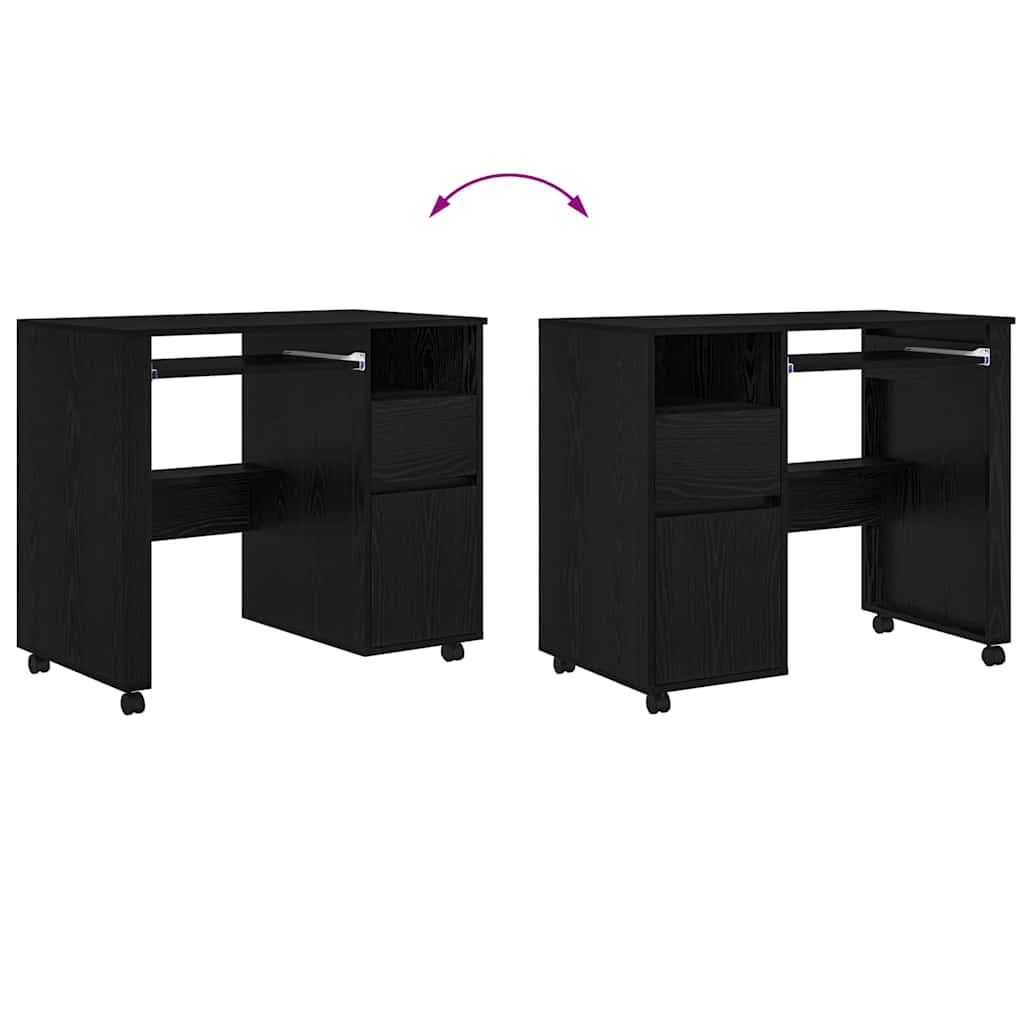 vidaXL Γραφείο με Ρόδες Μαύρη Οξυά 91 x 50 x 77 εκ. Επεξεργασμένο ξύλο