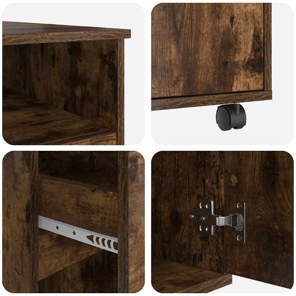 vidaXL Γραφείο με Ρόδες με συρτάρι Καπνιστή δρυς 91 x 50 x 77 εκ.