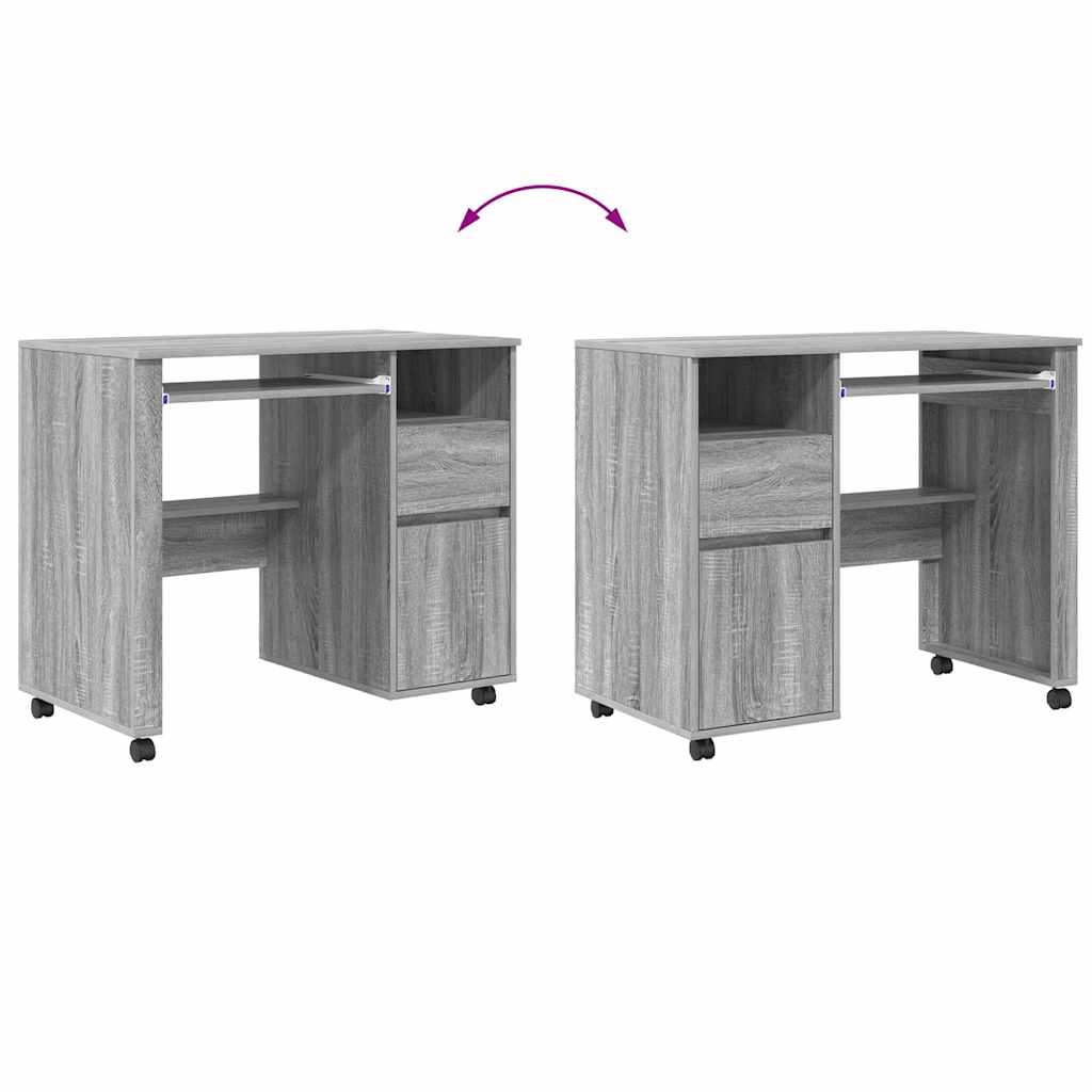 vidaXL Γραφείο με Ρόδες Γκρι 91 x 50 x 77 εκ. Επεξεργασμένο ξύλο