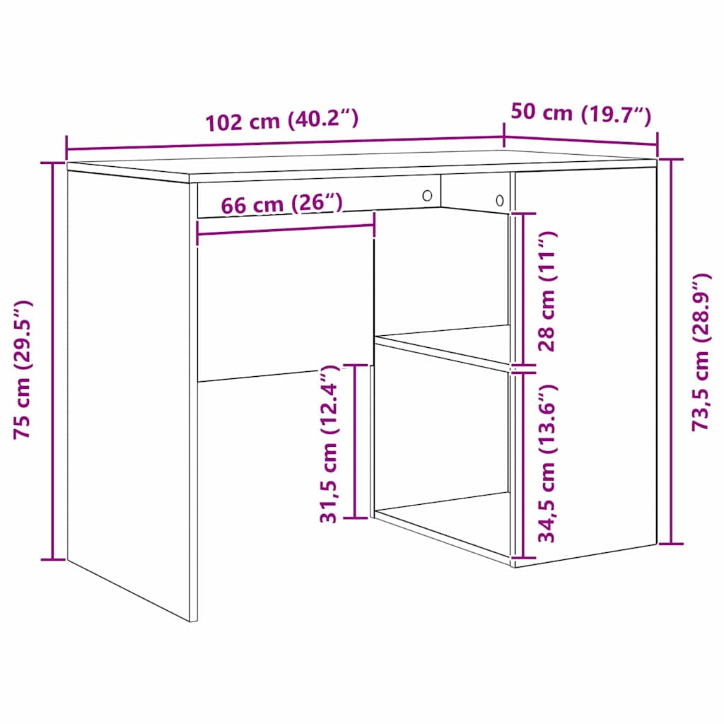vidaXL Γραφείο με ράφι Μαύρη δρυς 102 x 50 x 75 εκ Επεξεργασμένο ξύλο