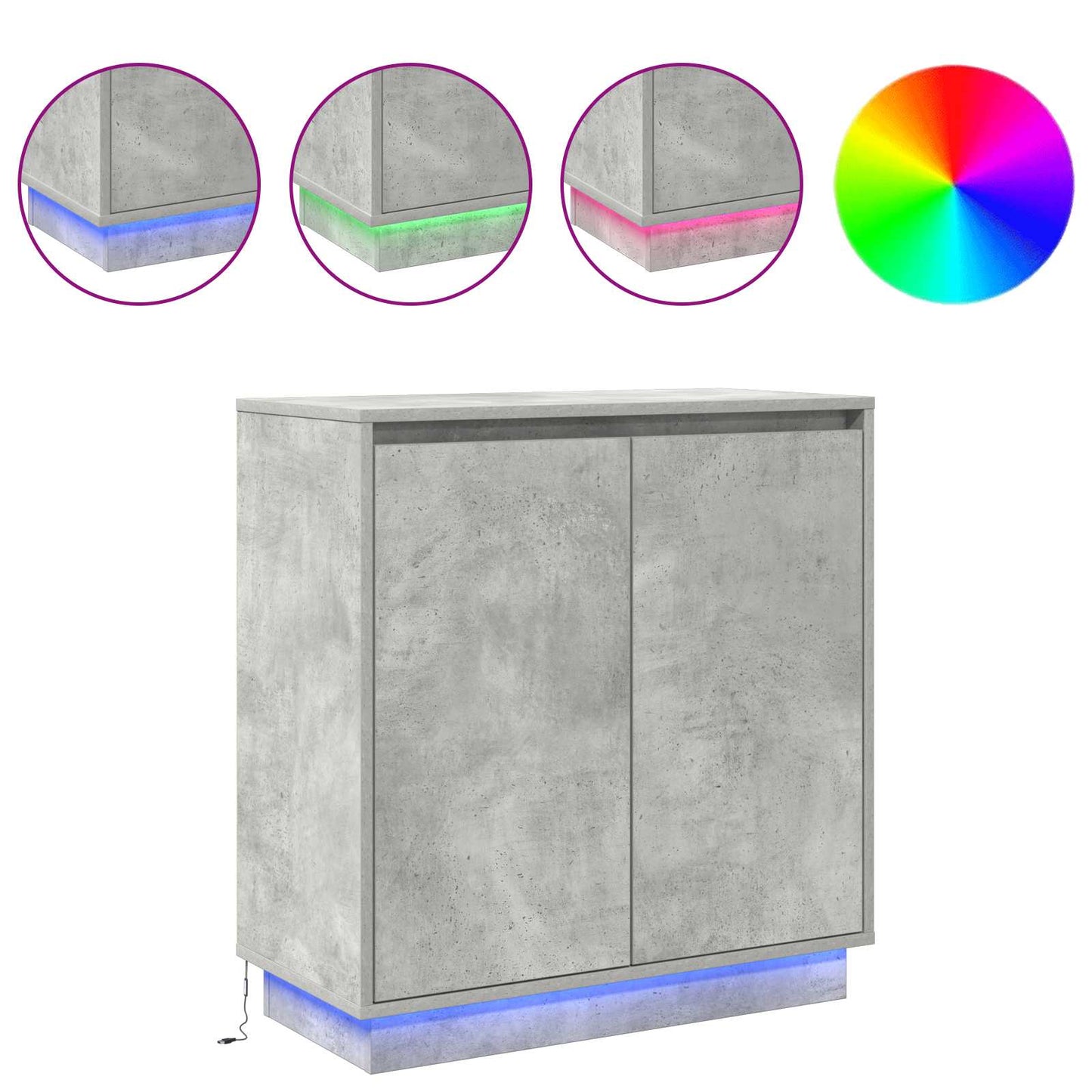 vidaXL Πλευρικό Τραπέζι LED Γκρι Σκυροδέματος 71 x 34,5 x 75 εκ.