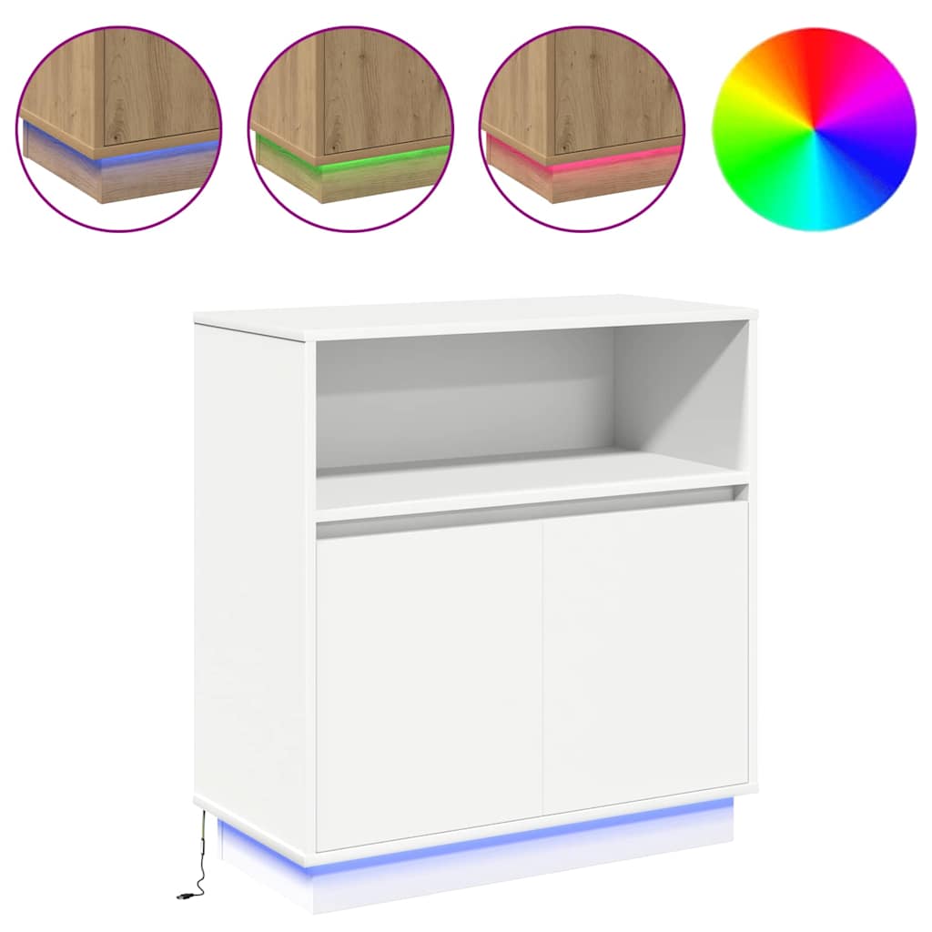 vidaXL Πλαϊνό Γραφείο με LED Λευκό 71 x 34.5 x 75 εκ.