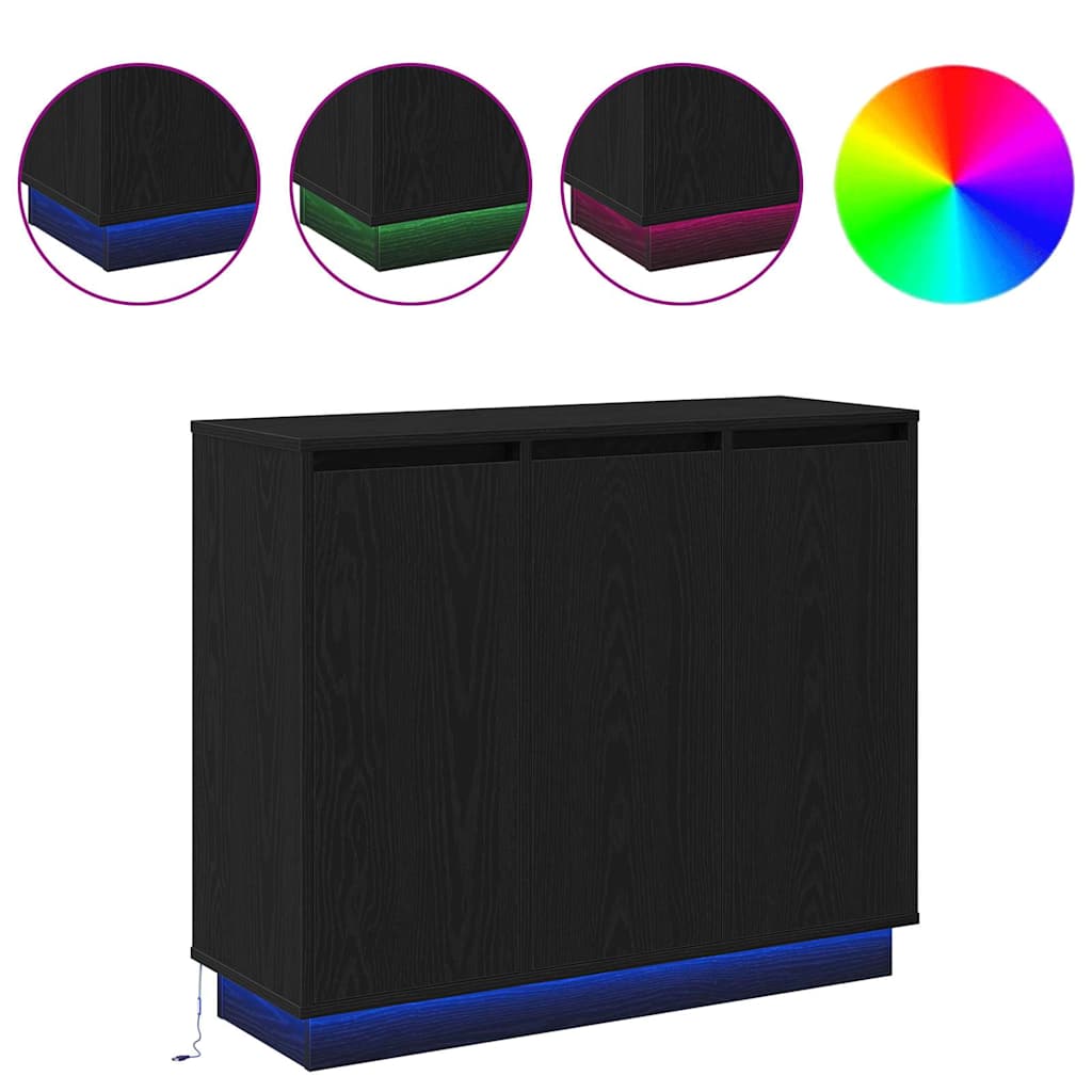vidaXL Πλευρικό Τραπέζι LED με ράφι Μαύρη Οξυά 90 x 32 x 75 εκ.