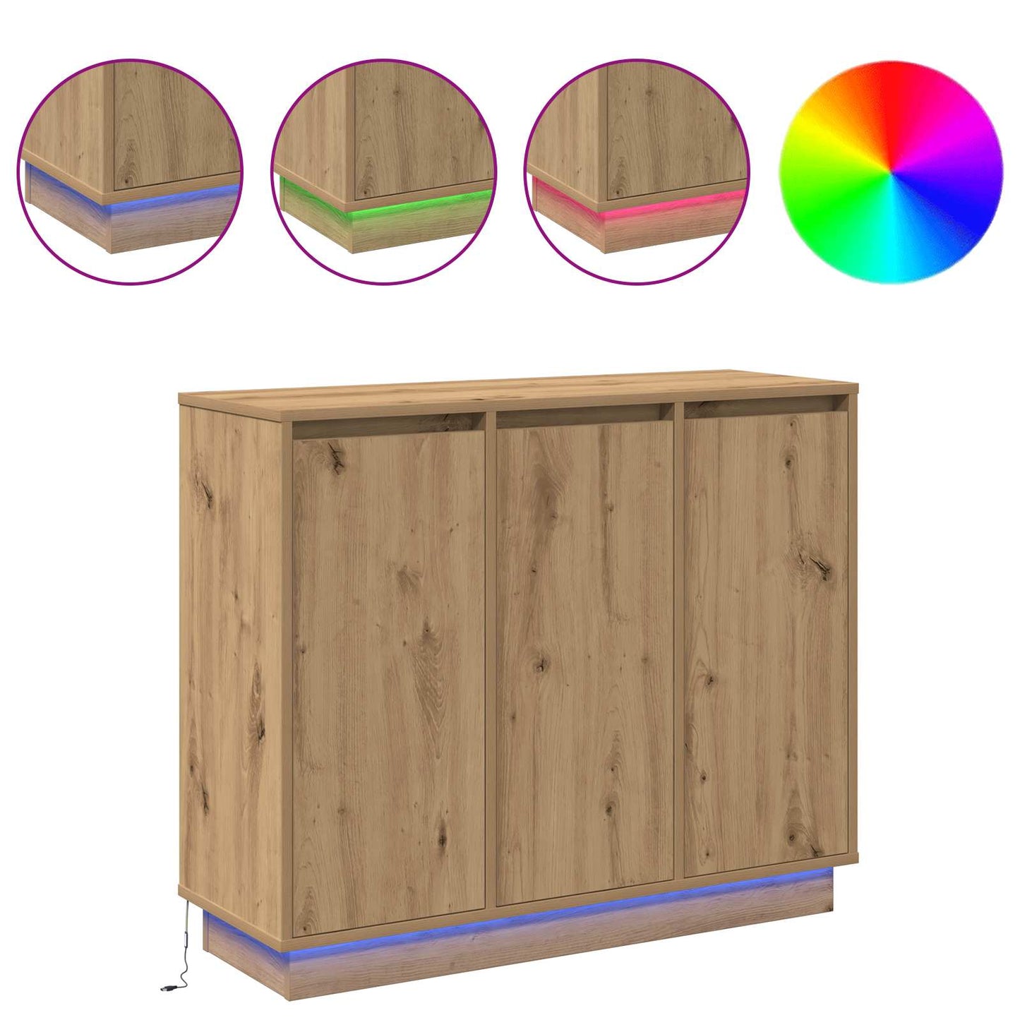 vidaXL Πλευρικό Τραπέζι LED Artisan Oak 90 x 32 x 75 εκ.