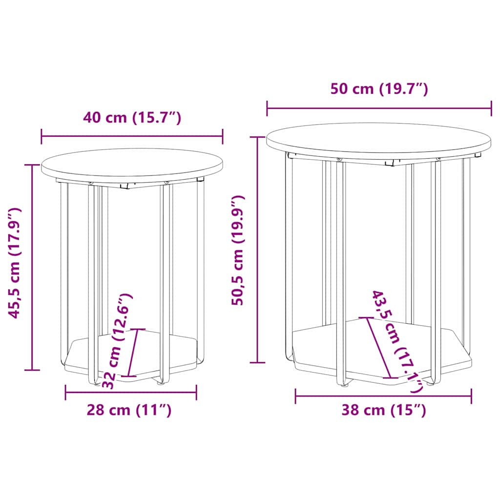 vidaXL Σετ βοηθητικά τραπεζάκια 2 pcs Μαύρη δρυς 50 x 50 x 50,5 cm