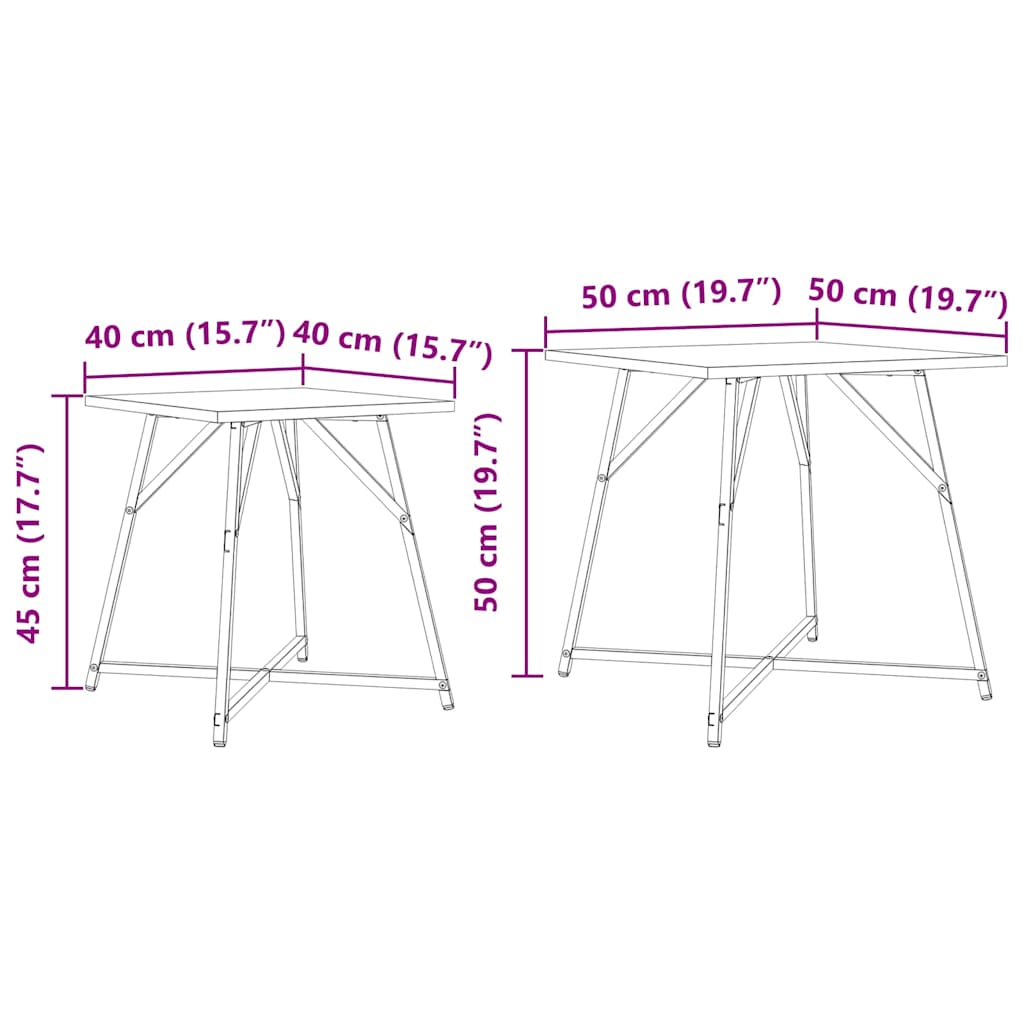 vidaXL Σετ βοηθητικά τραπεζάκια 2 pcs Μαύρη δρυς 50 x 50 x 50 cm
