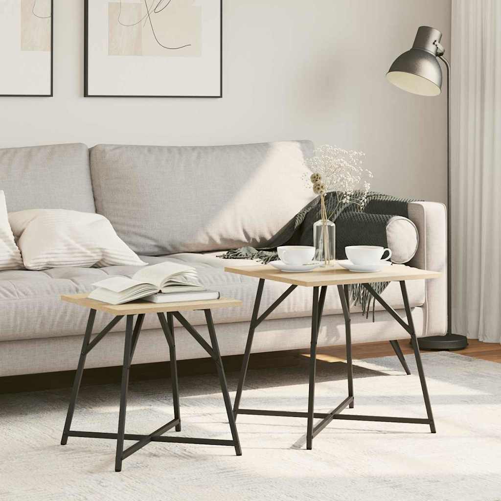 vidaXL Σετ βοηθητικά τραπεζάκια 2 pcs Βελανιδιά Σονομά και Μαύρο