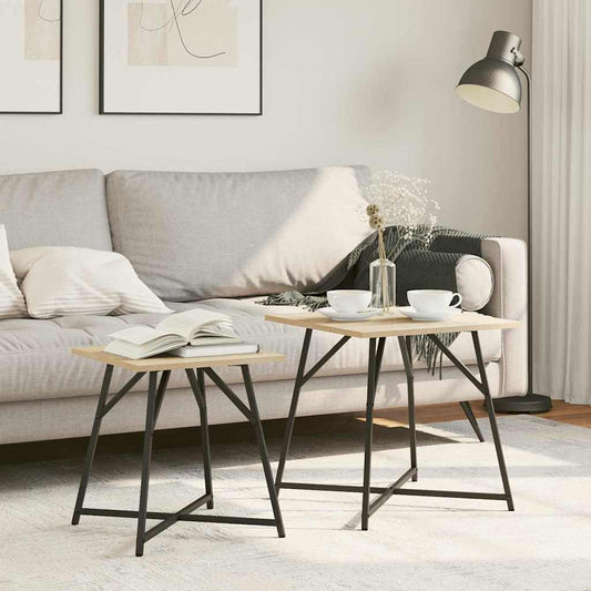 vidaXL Σετ βοηθητικά τραπεζάκια 2 pcs Βελανιδιά Σονομά και Μαύρο