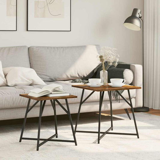 vidaXL Σετ βοηθητικά τραπεζάκια 2 pcs Φουσκωτό δρυς και Μαύρο
