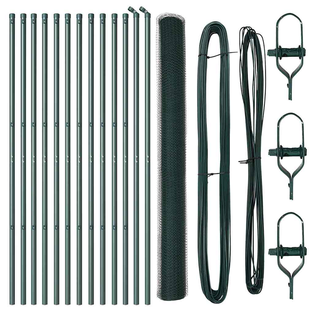 vidaXL Φράχτης με Στήλες. Πράσινο 1.5 x 25 m Ατσάλι με επικάλυψη PVC