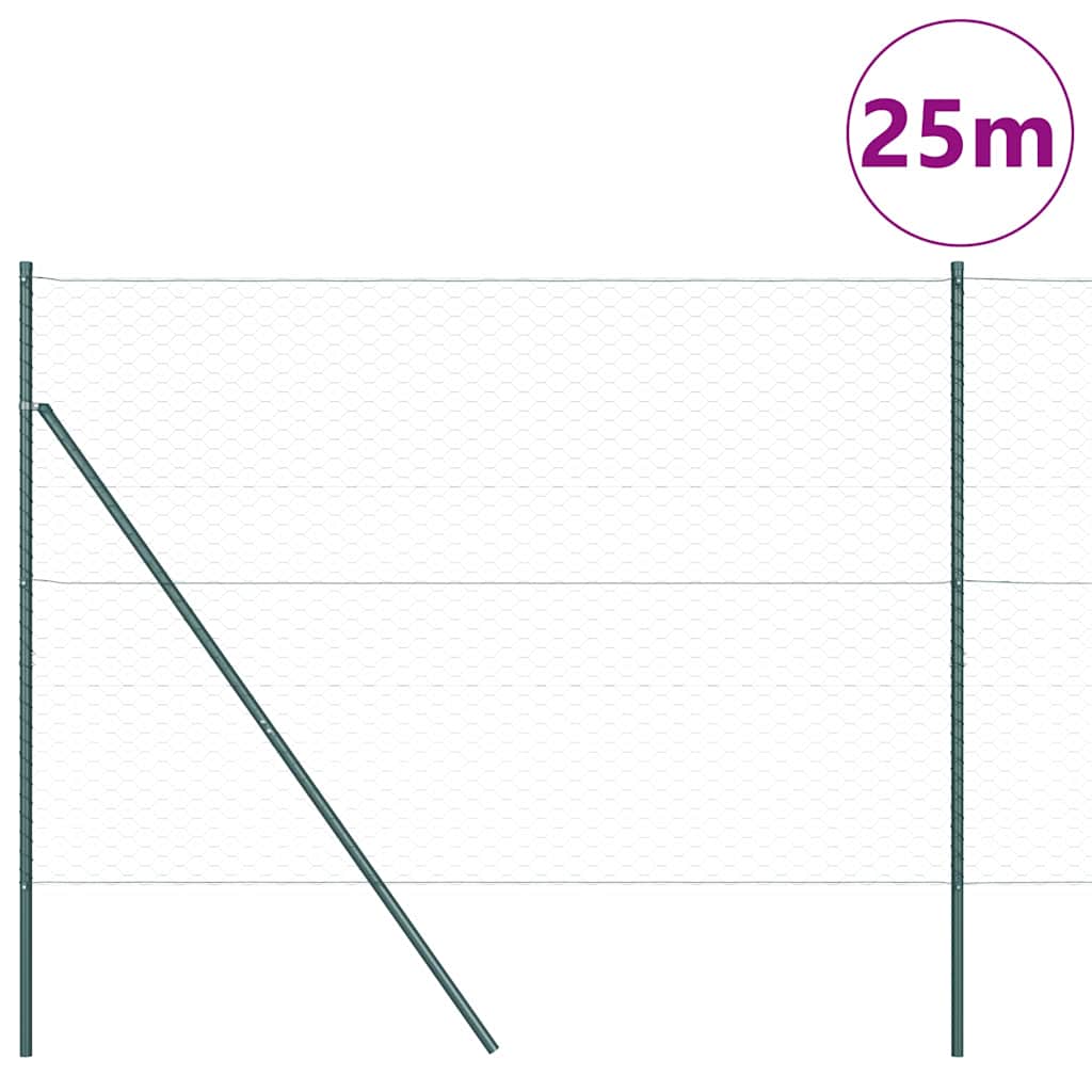 vidaXL Εξάγωνος Φράκτης Πράσινος 1.6x25 μ Ατσάλι