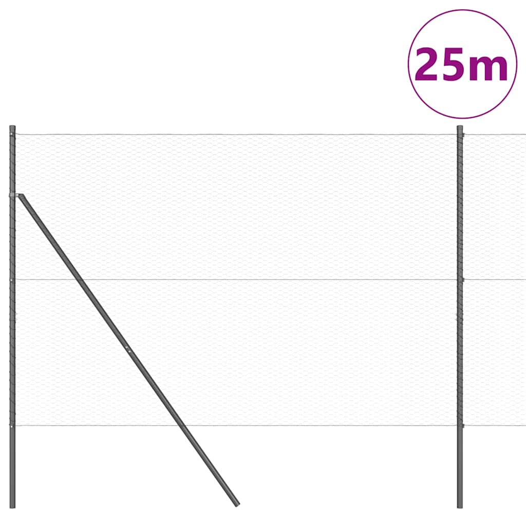 vidaXL Hexagon Φράχτης Γκρι 1.6x25 μ. Ατσάλι