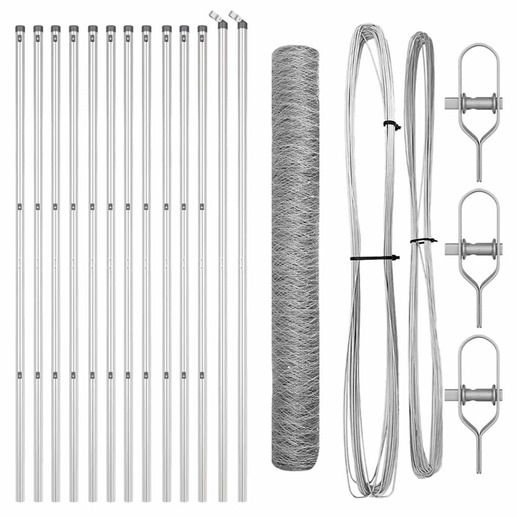 vidaXL Φράκτης Hexagon με 7 Πόλους 1.2x25 μ Ατσάλι Ασημί