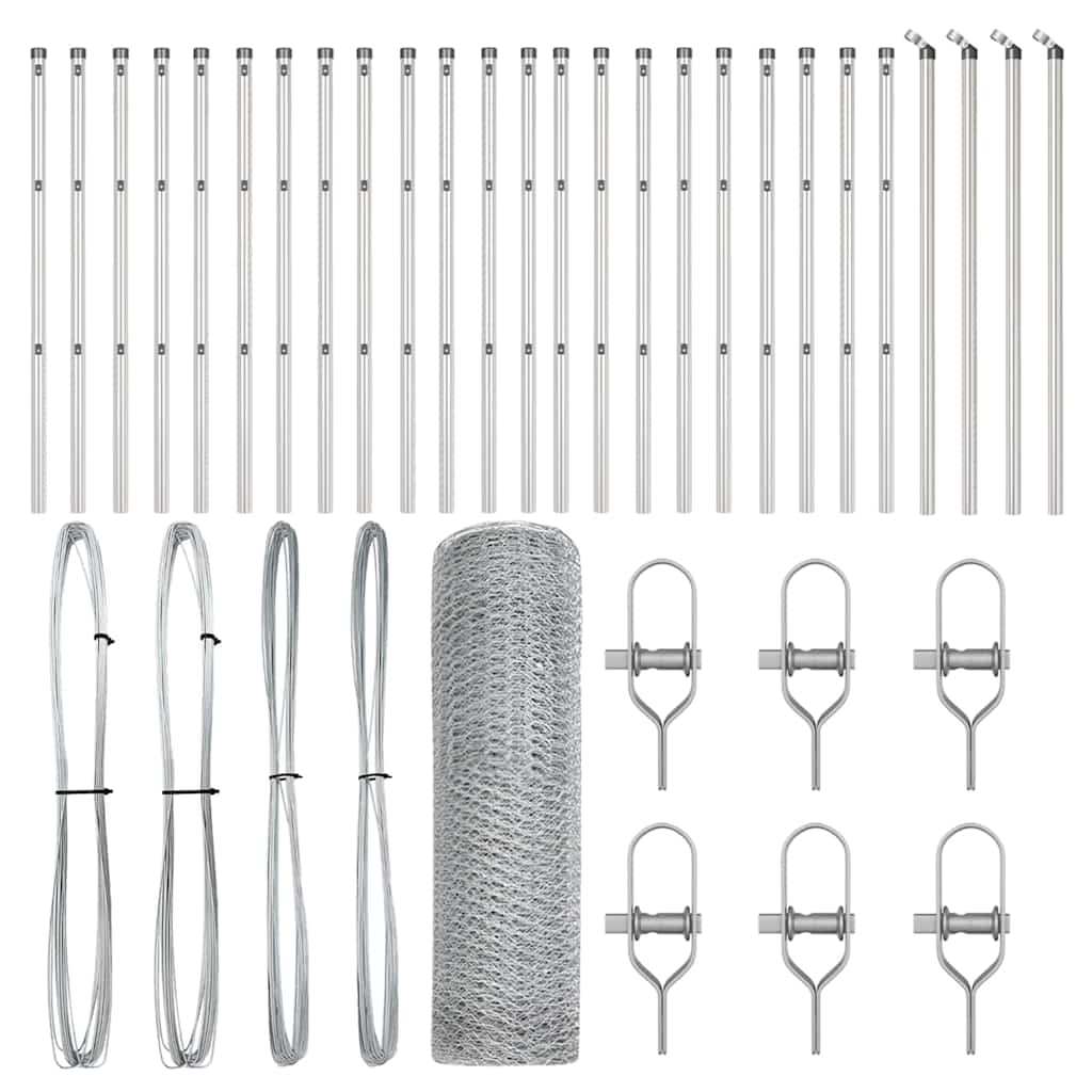 vidaXL Φράχτης με Στήλες. Ασημί 0.4 x 50 μ. Ατσάλι με επικάλυψη PVC