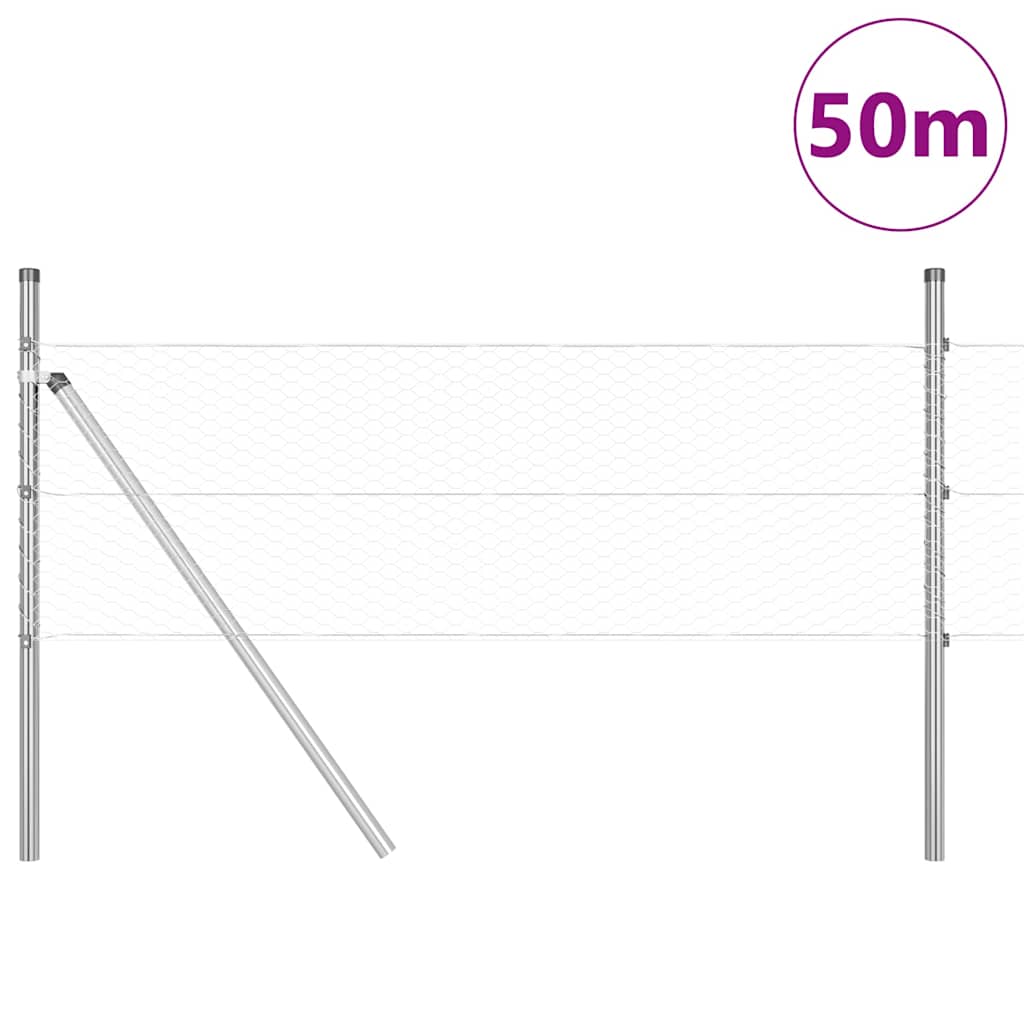 vidaXL Φράχτης με Στήλες. Ασημί 0.4 x 50 μ. Ατσάλι με επικάλυψη PVC