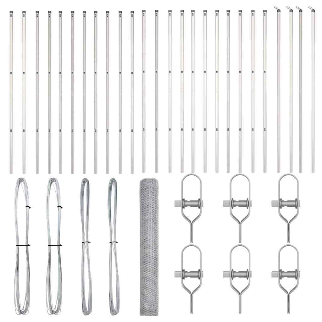 vidaXL Φράχτης με Στήλες. Ασημί 1 x 50 m Ατσάλι με επικάλυψη PVC