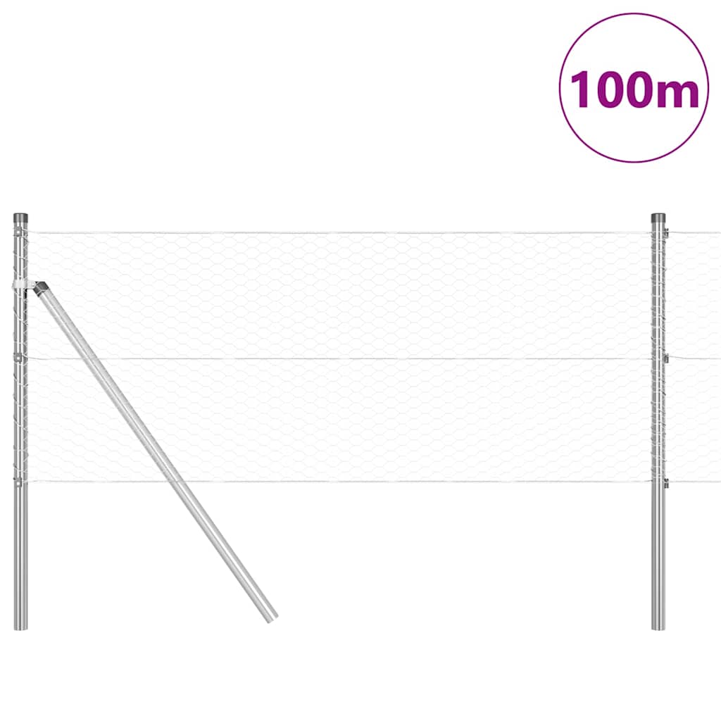 vidaXL Φράχτης με Στήλες. Ασημί 0.6 x 100 μ Ατσάλι με επικάλυψη PVC