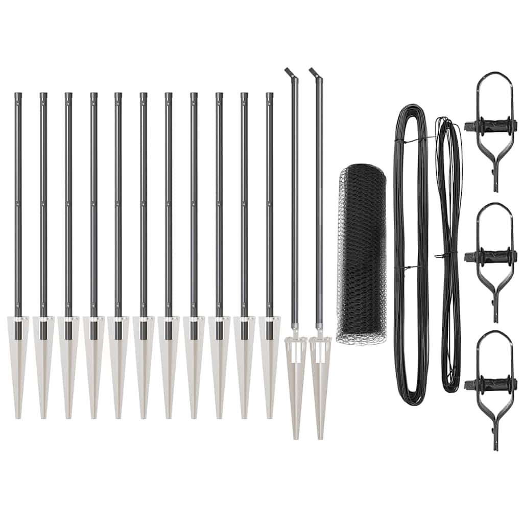 vidaXL Σετ Περίφραξης Σετ 2 Γκρι Μέταλλο, Δίχτυ Μεγάλο Ανθεκτικό