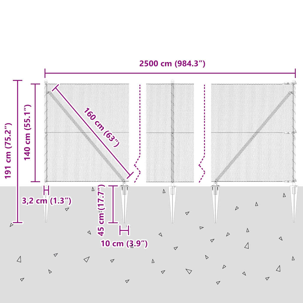 vidaXL Εξάγωνος Φράχτης Γκρι 1.4x25 μ Ατσάλι