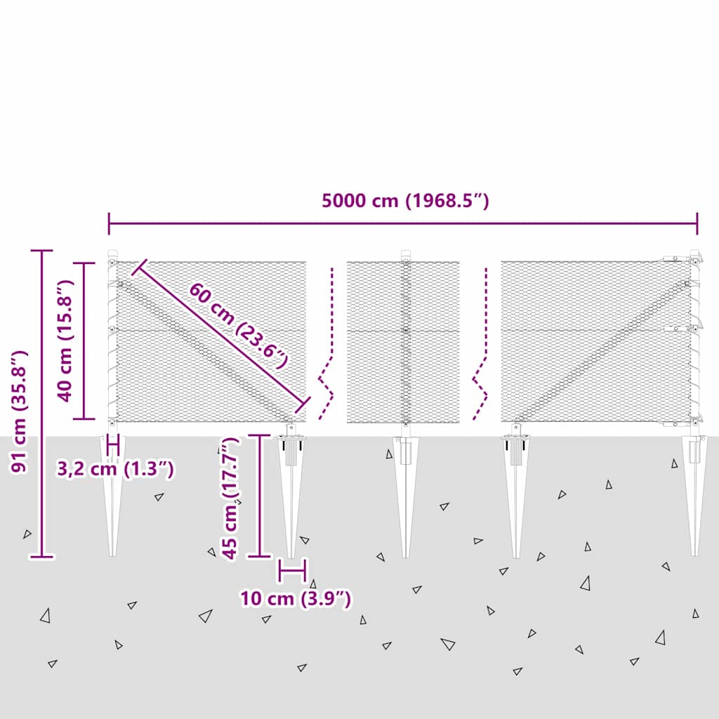 vidaXL Φράχτης Εξαγώνου Γκρι 0.4x50 μ Χάλυβας