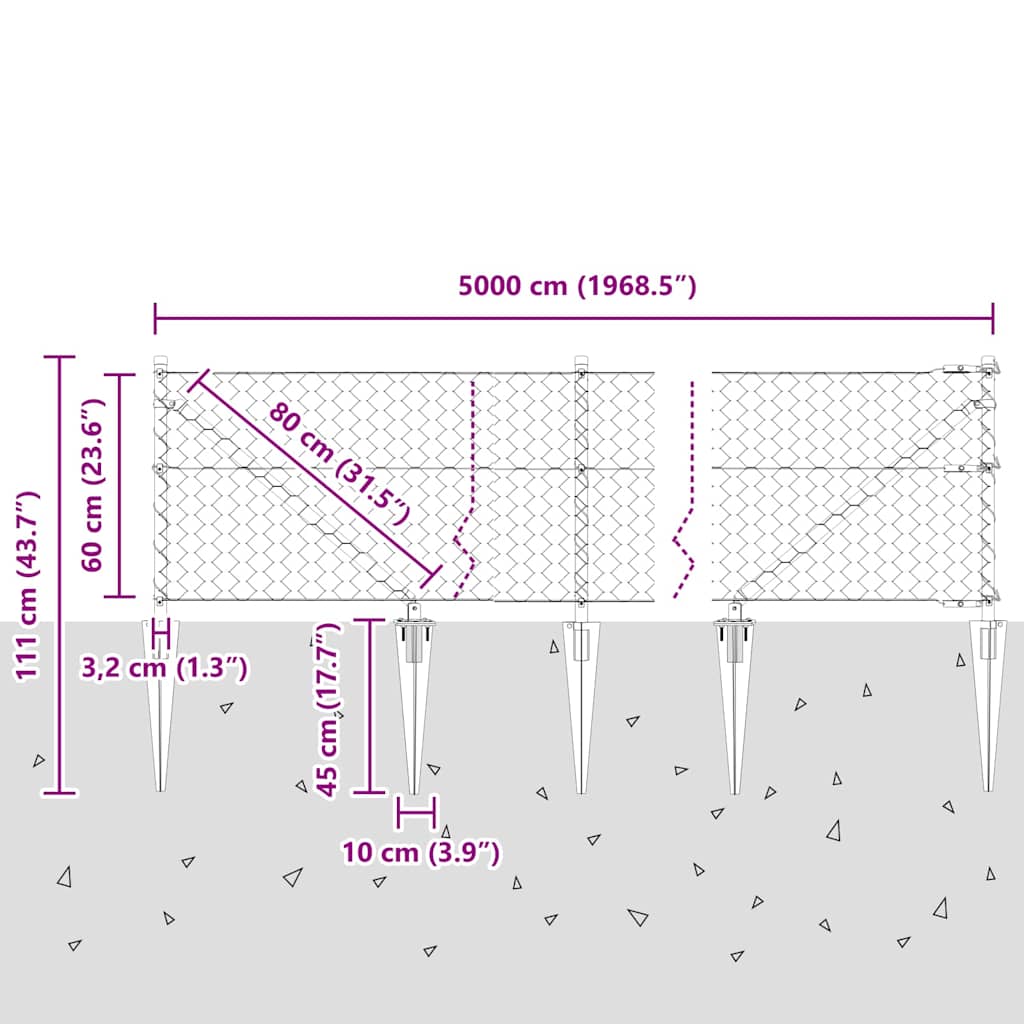 vidaXL Φράχτης Γκρι 0.6x50 μ. Χάλυβας