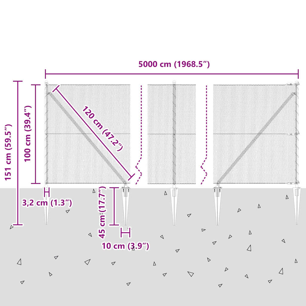 vidaXL Hexagon Φράχτης Γκρι 1x50 μ. Χάλυβας