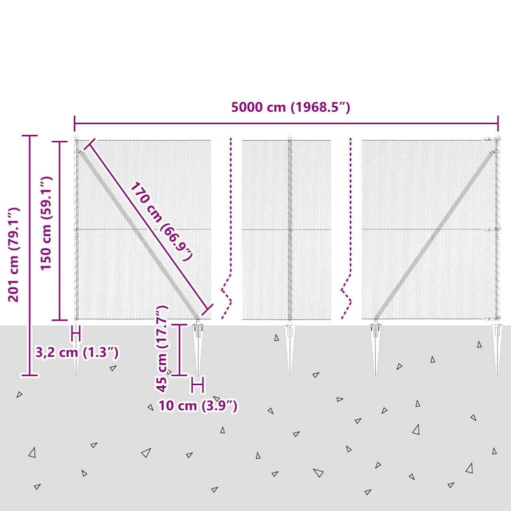 vidaXL Φράκτης Εξάγωνο Γκρι 1.5x50 μ Χάλυβας