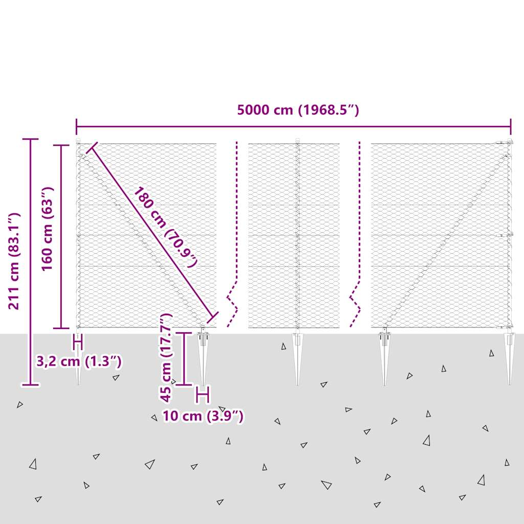 Φράκτης Εξαγώνου vidaXL Γκρι 1.6x50 μ Ατσάλι