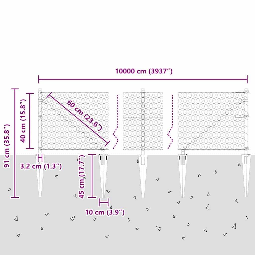 vidaXL Φράχτης με Στήλες. Γκρι 0.4 x 100 μ Ατσάλι με επικάλυψη PVC