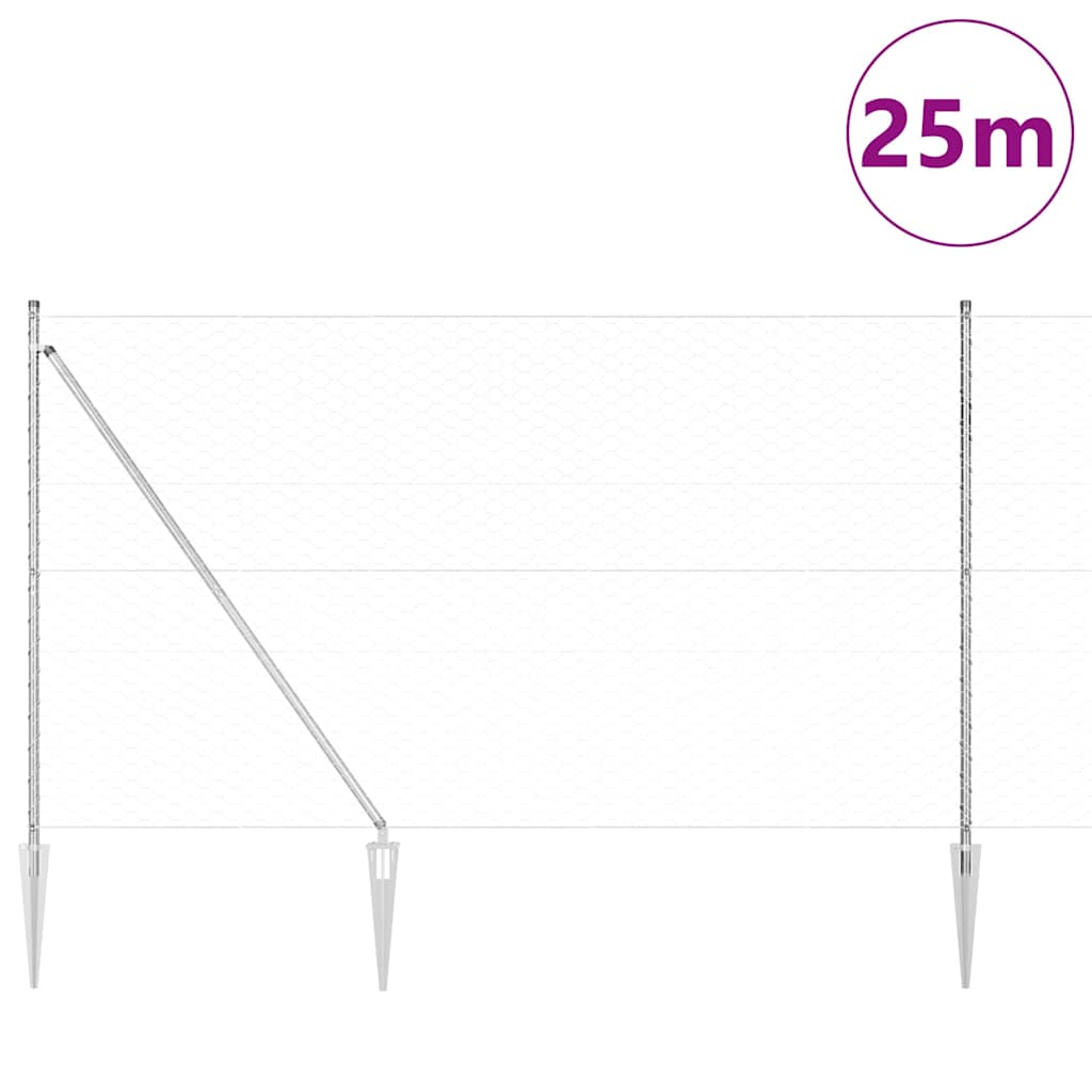 vidaXL Εξάγωνος Φράκτης 1.6x25 μ Γαλβανισμένο Ατσάλι